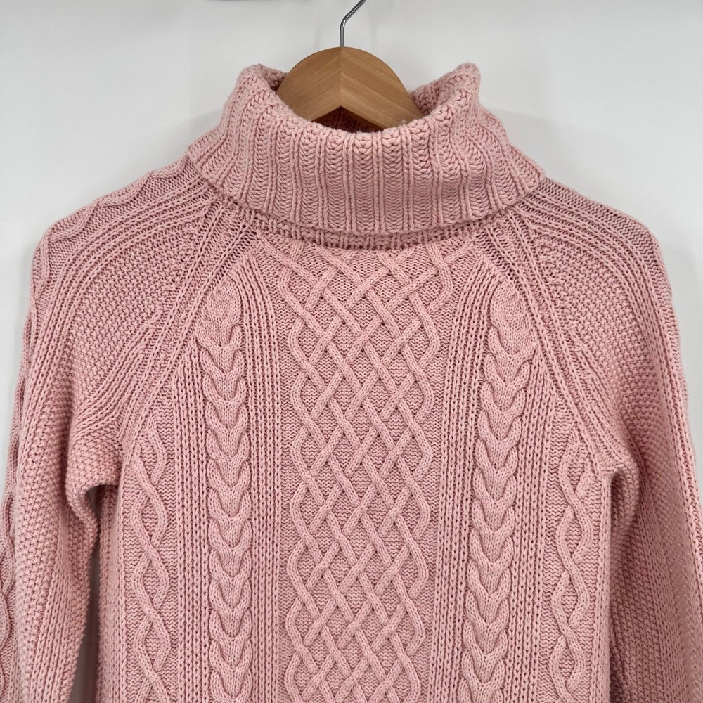 Talbots Petites Light Pink Cable Knit Turtleneck Sweater High-Low Hem Women's SP - Picture 2 of 10
